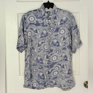 TOMMY BAHAMA RELAX 100% Linen Blue Short Sleeve Button Shirt - Men's Size L